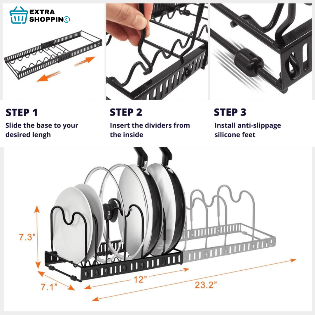 Support de rangement extensible pour casseroles, 10 compartiments